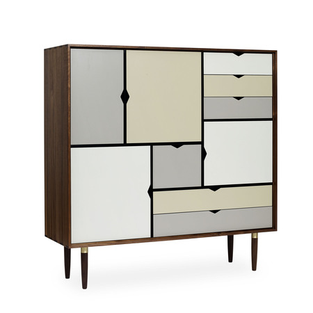 Andersen Furniture Raffinierte Kommode 'Storage S3' Walnuss geölt / Türen in Grautönen