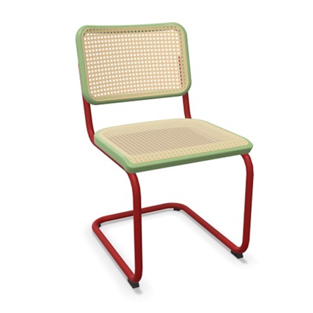 Thonet Stuhl S 32 V Buche schilfgrün gebeizt - TP 262, Tomatenrot lackiert - TS 3013, ohne Gleiter