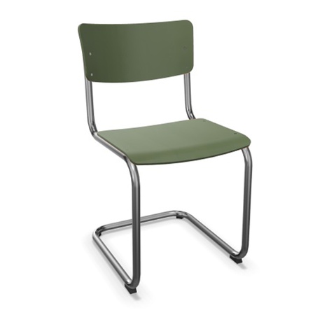 Thonet Stuhl S 43 Buche olivgrün gebeizt - RAL 6003, Chrom, ohne Gleiter