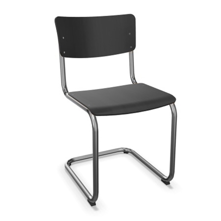 Thonet Stuhl S 43 Buche schwarzgrau gebeizt - RAL 7021, Chrom, ohne Gleiter