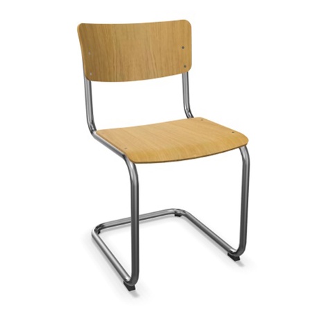 Thonet Stuhl S 43 Eiche klar lackiert, Chrom, ohne Gleiter