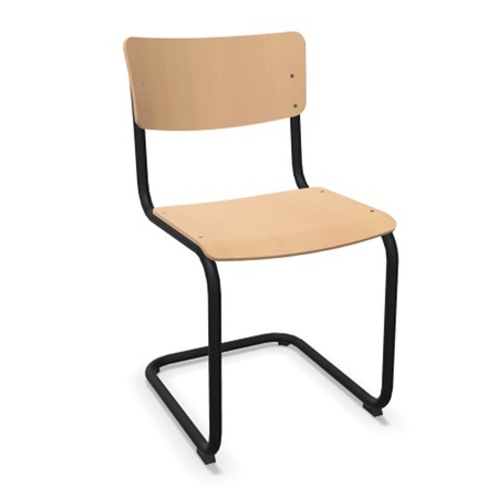 Thonet Stuhl S 43 Buche aufgehellt gebeizt - TP 107, Schwarz lackiert - TS 9005, ohne Gleiter