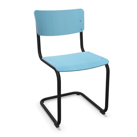 Thonet Stuhl S 43 Buche himmelblau gebeizt - TP 250, Schwarz lackiert - TS 9005, ohne Gleiter