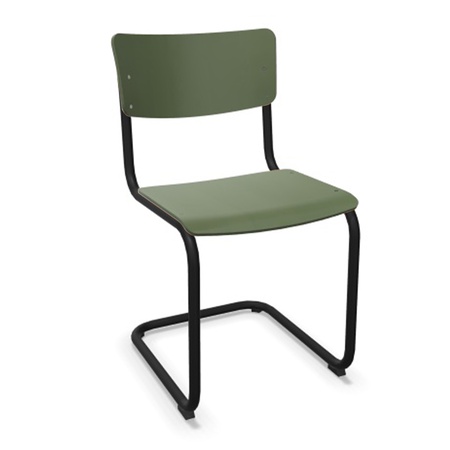 Thonet Stuhl S 43 Buche olivgrün gebeizt - RAL 6003, Schwarz lackiert - TS 9005, ohne Gleiter