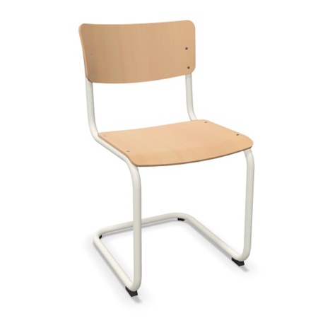 Thonet Stuhl S 43 Buche aufgehellt gebeizt - TP 107, Reinweiss lackiert - TS 9010, ohne Gleiter