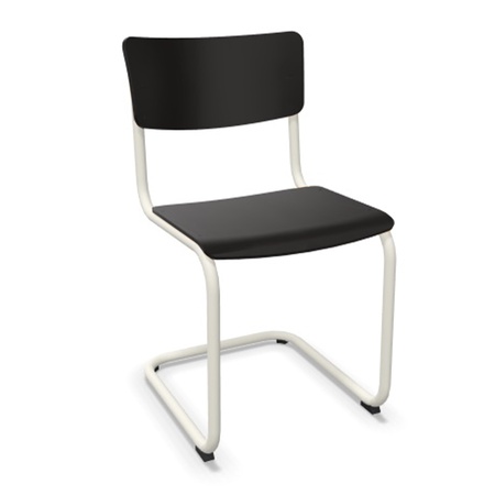 Thonet Stuhl S 43 Buche schwarz gebeizt - TP 29, Reinweiss lackiert - TS 9010, ohne Gleiter