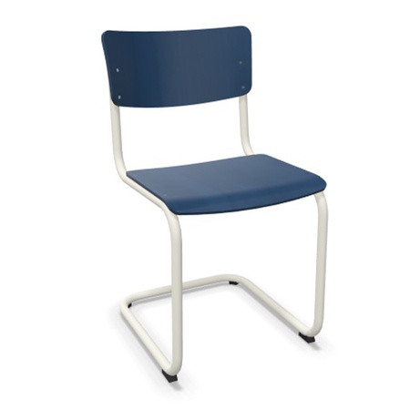Thonet Stuhl S 43 Buche dunkelblau gebeizt - TP 259, Reinweiss lackiert - TS 9010, ohne Gleiter