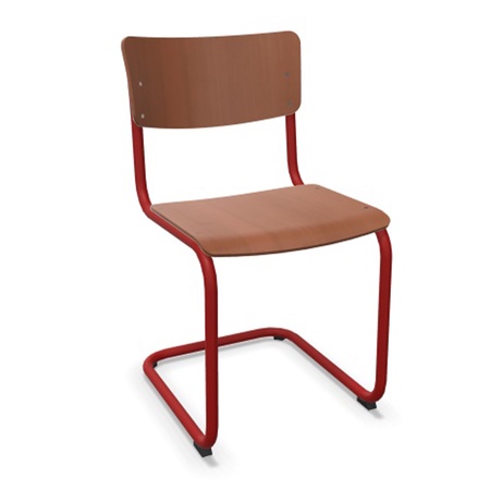 Thonet Stuhl S 43 Buche kirschbaum gebeizt - TP 44, Tomatenrot lackiert - TS 3013, ohne Gleiter
