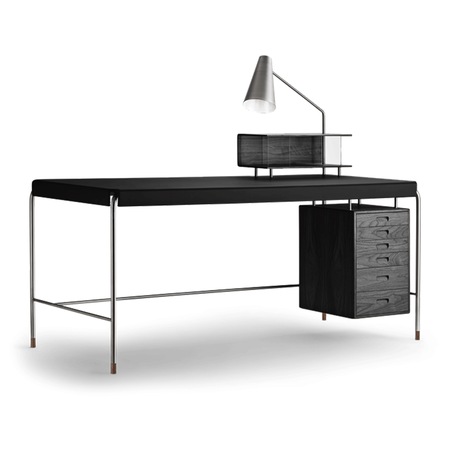 Carl Hansen & Søn Arbeitstisch 'Society Table' Schwarz 2002 - Leder 'Freja', Eiche Black lackiert, B: 140 cm / T: 70 cm 