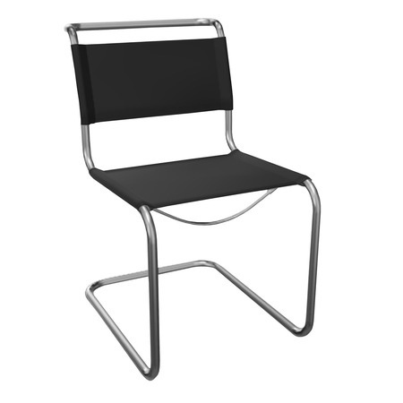 Thonet Freischwinger S 33'  Chrom, ohne Gleiter, Schwarz - Kernleder