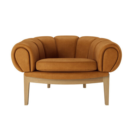 Gubi Croissant Lounge Chair Eiche geölt, Cognac 1708 - Chamois Leder