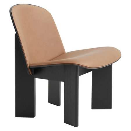 HAY Chisel Lounge Chair Front Upholstery Leather and Sheepskin Eiche schwarz lackiert, Kunststoffgleiter, Nougat - Leder Sense