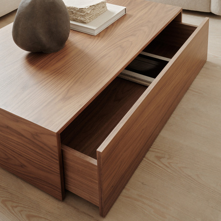 New Works Mass Coffee Table High Mit Schublade, Walnussfurnier
