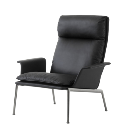 &Tradition Lounge Chair Muno LN17 Highback mit Armlehne von &Tradition Black - Noble leather, Chrome