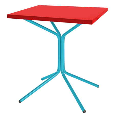 Schaffner Metall-Bistrotisch PIX 70/70 - Tischplatte Rot / Gestell Türkis