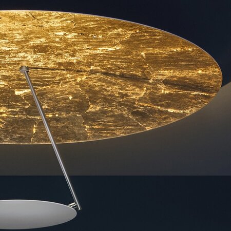 Catellani & Smith Lederam C150 Led-Deckenleuchte - Schirm weiß/gold, Scheibe weiß, Stange in saturiert