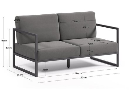 Kave Home COMOVA - Outdoor Sofa - 2 sitzer - Schwarz / Dunkelgrau