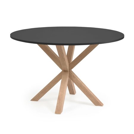 Kave Home ARGO - Tisch rund Ø 119 cm-Schwarz, Natur-Stahlbeine Holzoptik