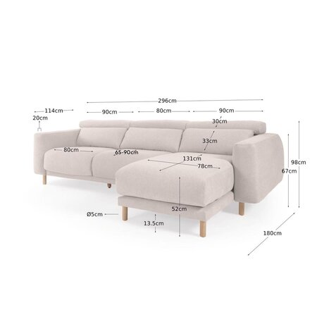 Kave Home SINGA - Sofa 3 Sitzer mit Chaiselongue - Weiss - Links