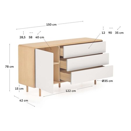 Kave Home ANIELLE - Sideboard 150 x 78 cm-Natur, Grau