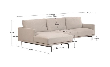 Kave Home GALENE - Sofa 4 Sitzer mit Chaiselongue - Links