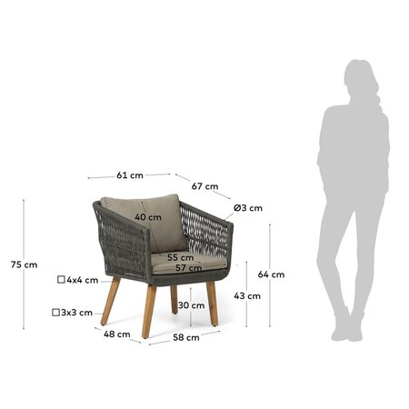Kave Home INTI - Gartensofa mit 2 Sesseln