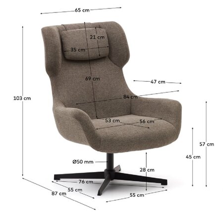 Kave Home ZALINA - Drehsessel mit Chenille Bezug