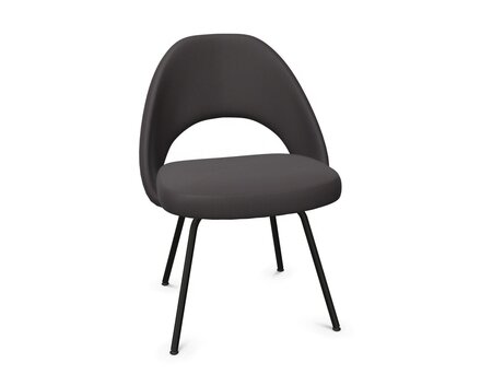 Knoll Saarinen Conference Stuhl - Stuhlbeine schwarz lackiert  - Leder Charcoal