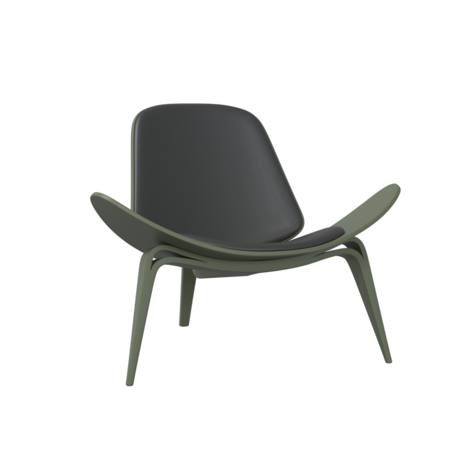 Carl Hansen & Søn CH07 Shell Chair - CHS Soft Farben - olive green / Leder Loke 7150 schwarz