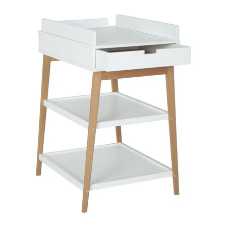 Quax Changing Table - Hip + Drawer - White/Naturel Wickeltisch