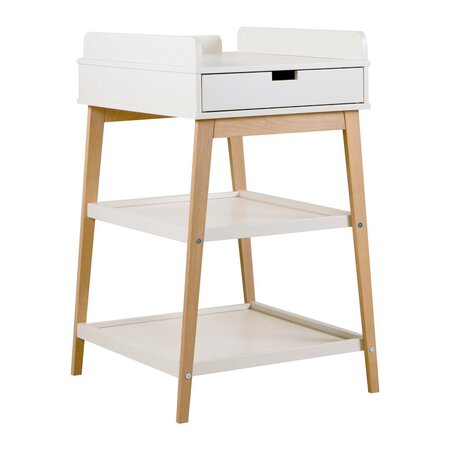 Quax Changing Table - Hip + Drawer - White/Naturel Wickeltisch