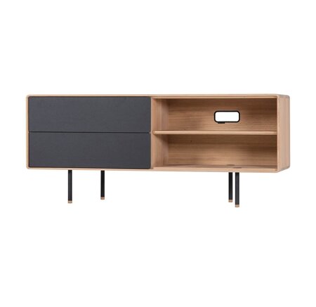 Gazzda Fina Sideboard 150 - Oiled oak - White 1015; Fronts: Furniture linoleum - Nero 4023