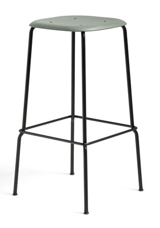 Hay Soft Edge 85 Stool - Black Powder Coated - Dusty Green Polypropylene - High - W41.5 x D41.5 x H75