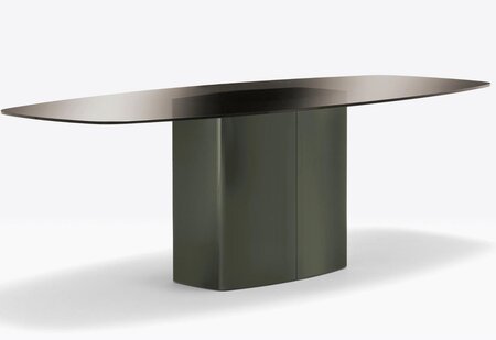 Pedrali Aero TAE Tisch-L 220 x T 106 cm-NERO Schwarz Stahl-FUM Grau Glasplatte