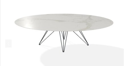Joli Wire Tisch Oval-Anthrazit-250 x 128 cm-Calacatta Naturale
