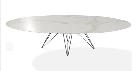 Joli Wire Tisch Oval-Anthrazit-300 x 128 cm-Calacatta Naturale