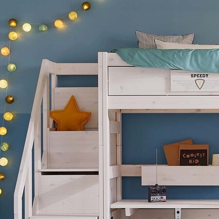LifeTime Halbhohes Bett mit Treppe Weiß