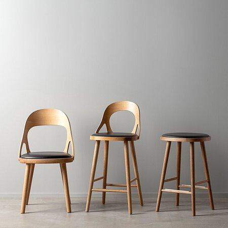 Hans K Colibri Barstool 63cm Oak Oiled Bonded Leather Black Emb