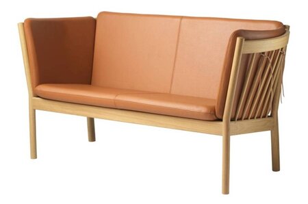 FDB Mobler J148 2-Sitzer Sofa-Eiche, Natur, Lackiert - Leder Semi-anilin, Cognac