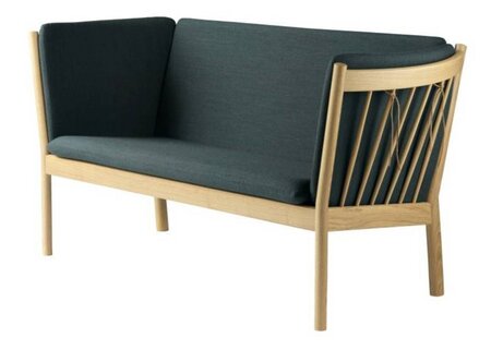 FDB Mobler J148 2-Sitzer Sofa-Eiche, Natur, Lackiert - Wolle, Dunkelgrün (4761)