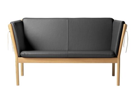 FDB Mobler J148 2-Sitzer Sofa-Eiche, Natur, Lackiert - Leder, Schwarz