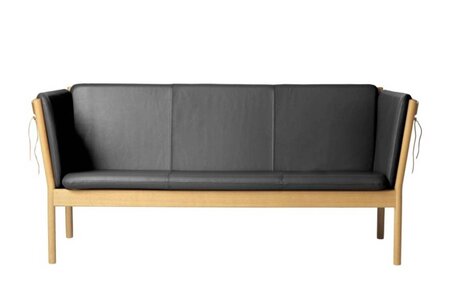 FDB Mobler J149 3-Sitzer Sofa-Eiche, Natur, Lackiert - Leder Semi-anilin, Schwarz