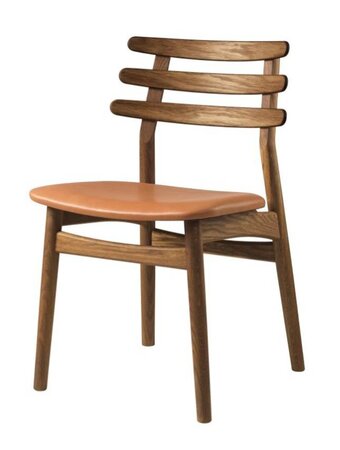 FDB Mobler J48 Esszimmerstuhl-Eiche Geräuchert, Natur, Lackiert - Leder, Cognac (Sevil)