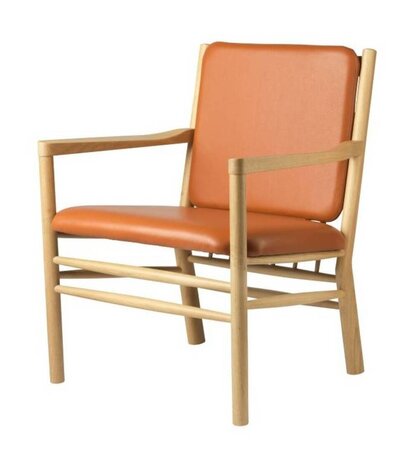 FDB Mobler J147 Sessel-Eiche, Natur, Lackiert - Leder, Semianilin, Cognac