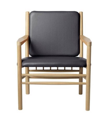 FDB Mobler J147 Sessel-Eiche, Natur, Lackiert - Leder, Semianilin, Schwarz