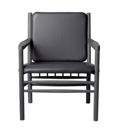 FDB Mobler J147 Sessel-Eiche, Schwarz, Gemalt - Leder, Semianilin, Schwarz