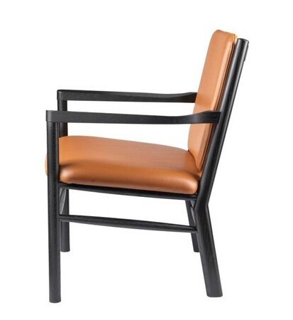 FDB Mobler J147 Sessel-Eiche, Schwarz, Gemalt - Leder, Semianilin, Cognac