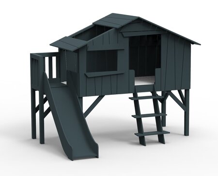 Mathy by Bols Treehouse Einzelbett-Plattform und Rutsche - Basalte Grey