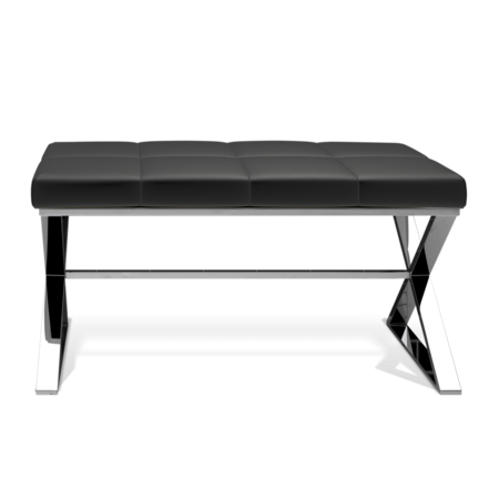Decor Walther Bench - Sitzbank: Edelstahl Poliert - Eco-Lederpolster Schwarz