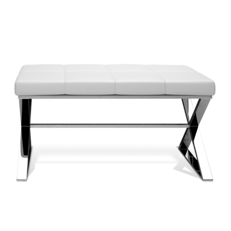 Decor Walther Bench - Sitzbank: Edelstahl Poliert - Eco-Lederpolster Weiß